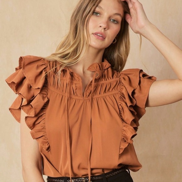 Entro Rust Ruffled Blouse - Picture 3 of 3